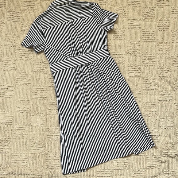 1901 Navy White Striped Button Down Shirt Dress, 100% cotton,  Size 10 - Picture 9 of 13